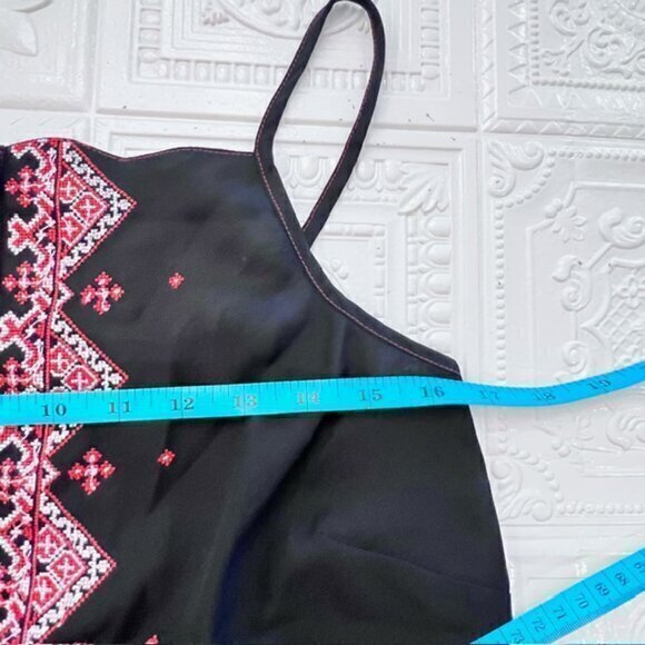 ASOS Fringed Western Tank Top Womens Black Red Embroidered Rockabilly Size 0 - Picture 8 of 11